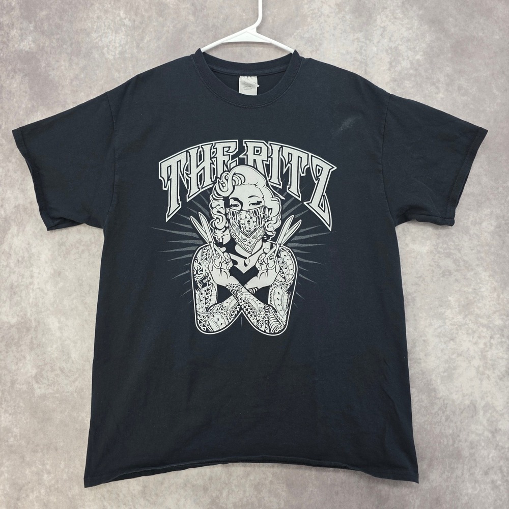 The Ritz Graphic T-Shirt Gildan Mens Large Black Tattooed Marilyn Monroe Bandana